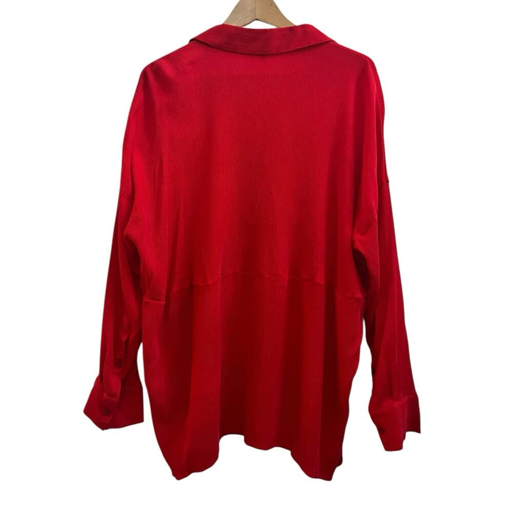 Cos Red Textured Half Placket Button Popover Rela… - image 4